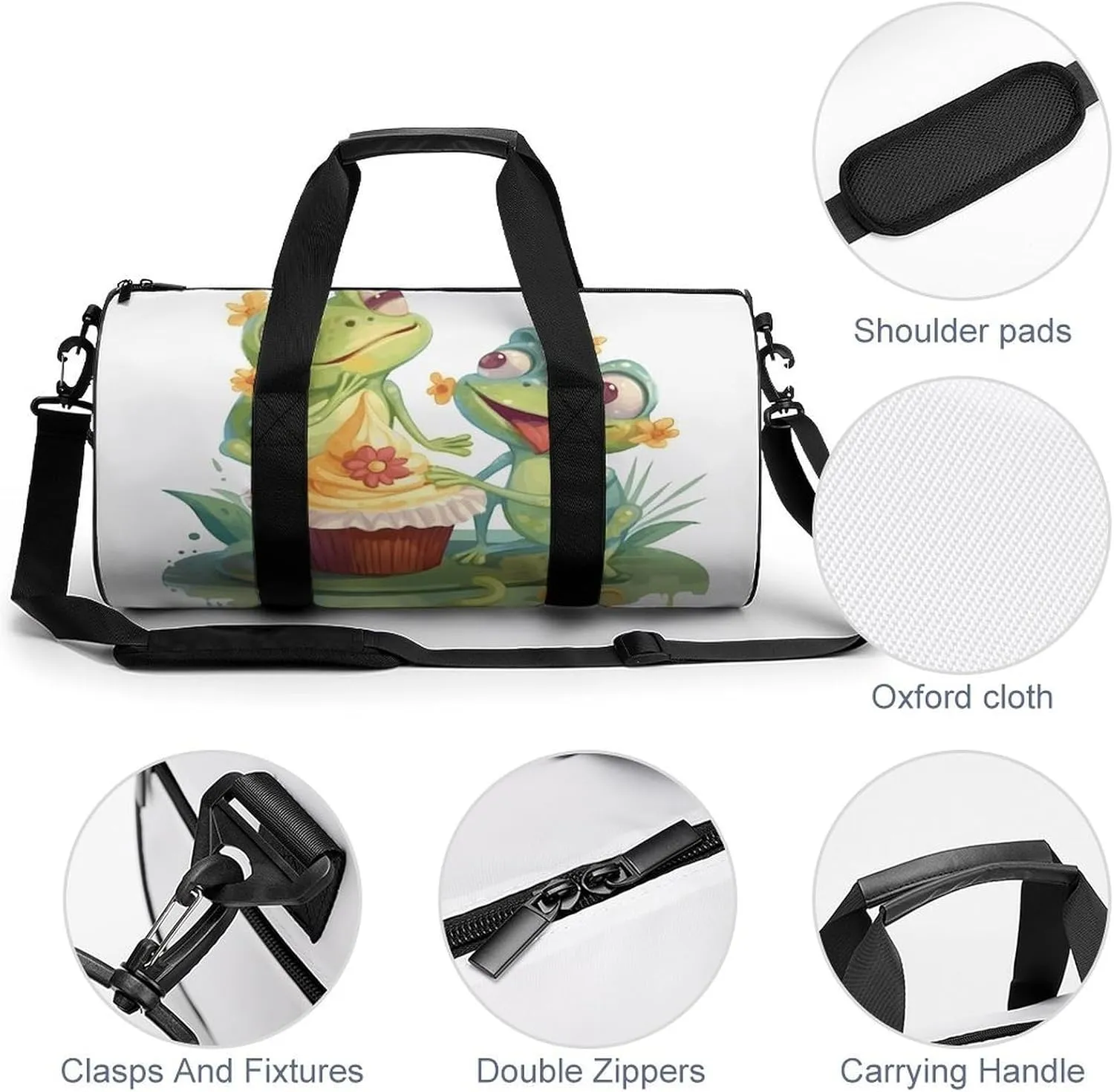 Gym Bags Small Two Frogs Eating Cake Duffel Bag Overnight Bag with Shoe Compartment Carryon Bag for Men Women