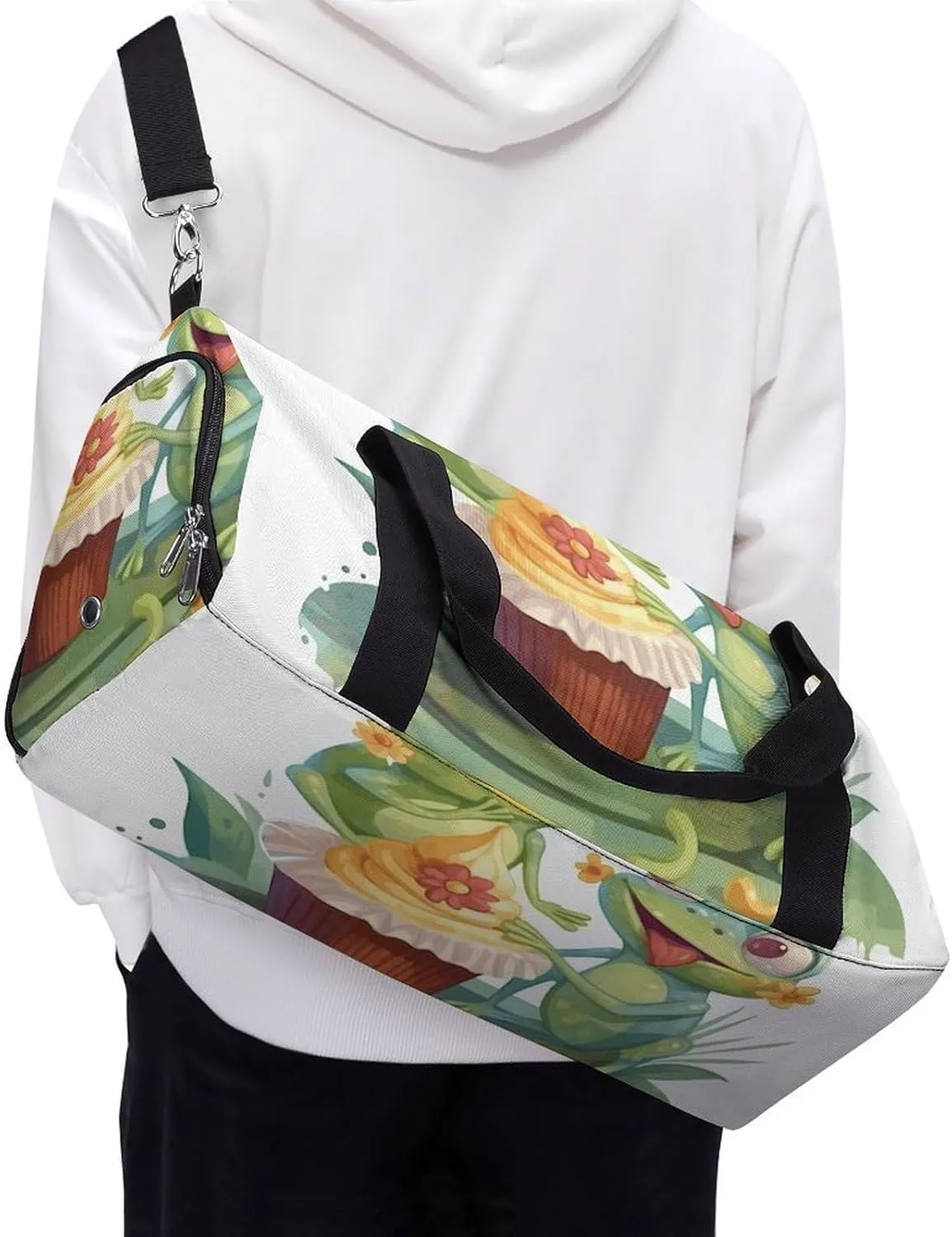 Gym Bags Small Two Frogs Eating Cake Duffel Bag Overnight Bag with Shoe Compartment Carryon Bag for Men Women