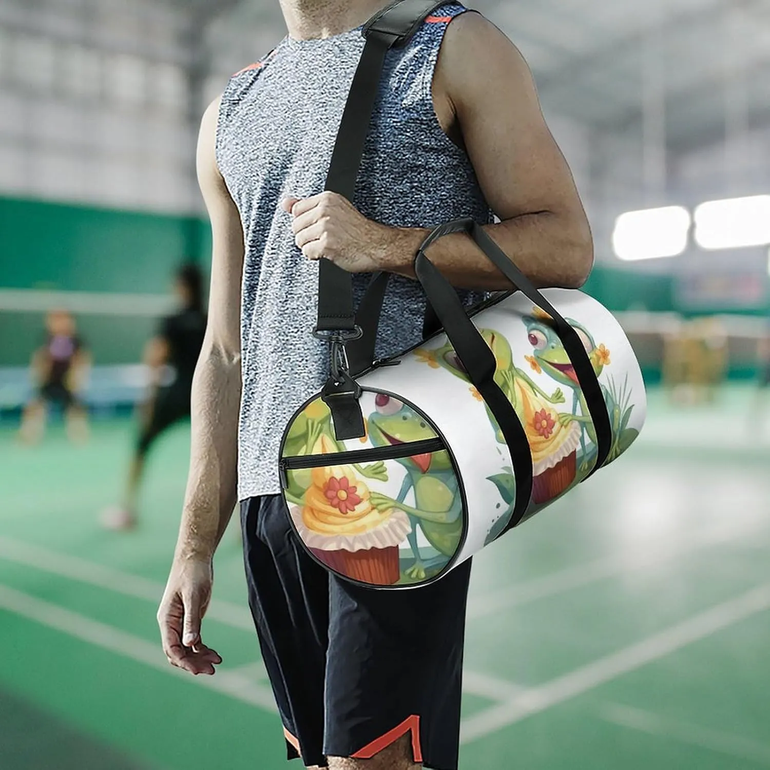 Gym Bags Small Two Frogs Eating Cake Duffel Bag Overnight Bag with Shoe Compartment Carryon Bag for Men Women