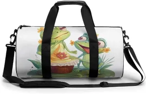 Gym Bags Small Two Frogs Eating Cake Duffel Bag Overnight Bag with Shoe Compartment Carryon Bag for Men Women
