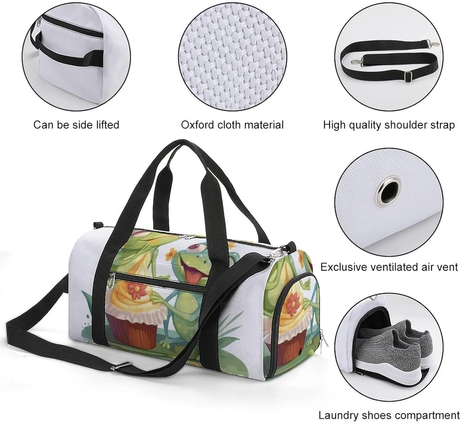 Gym Bags Small Two Frogs Eating Cake Duffel Bag Overnight Bag with Shoe Compartment Carryon Bag for Men Women