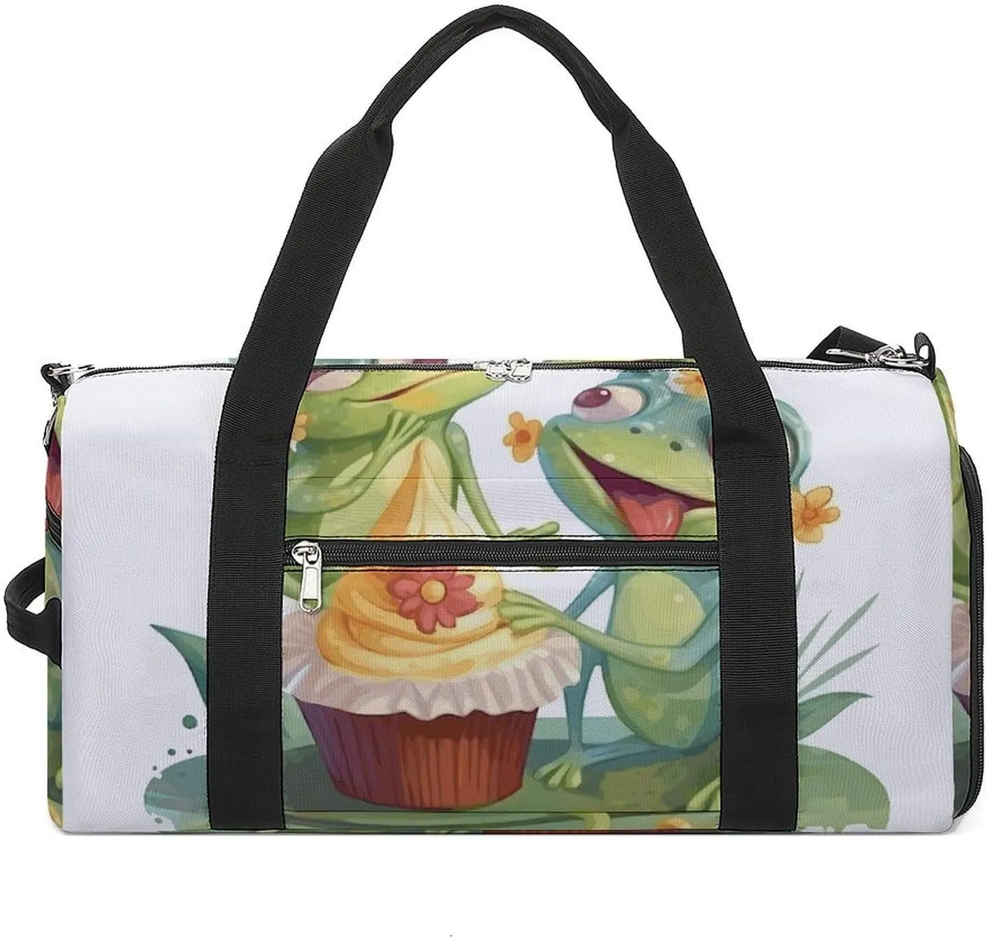 Gym Bags Small Two Frogs Eating Cake Duffel Bag Overnight Bag with Shoe Compartment Carryon Bag for Men Women