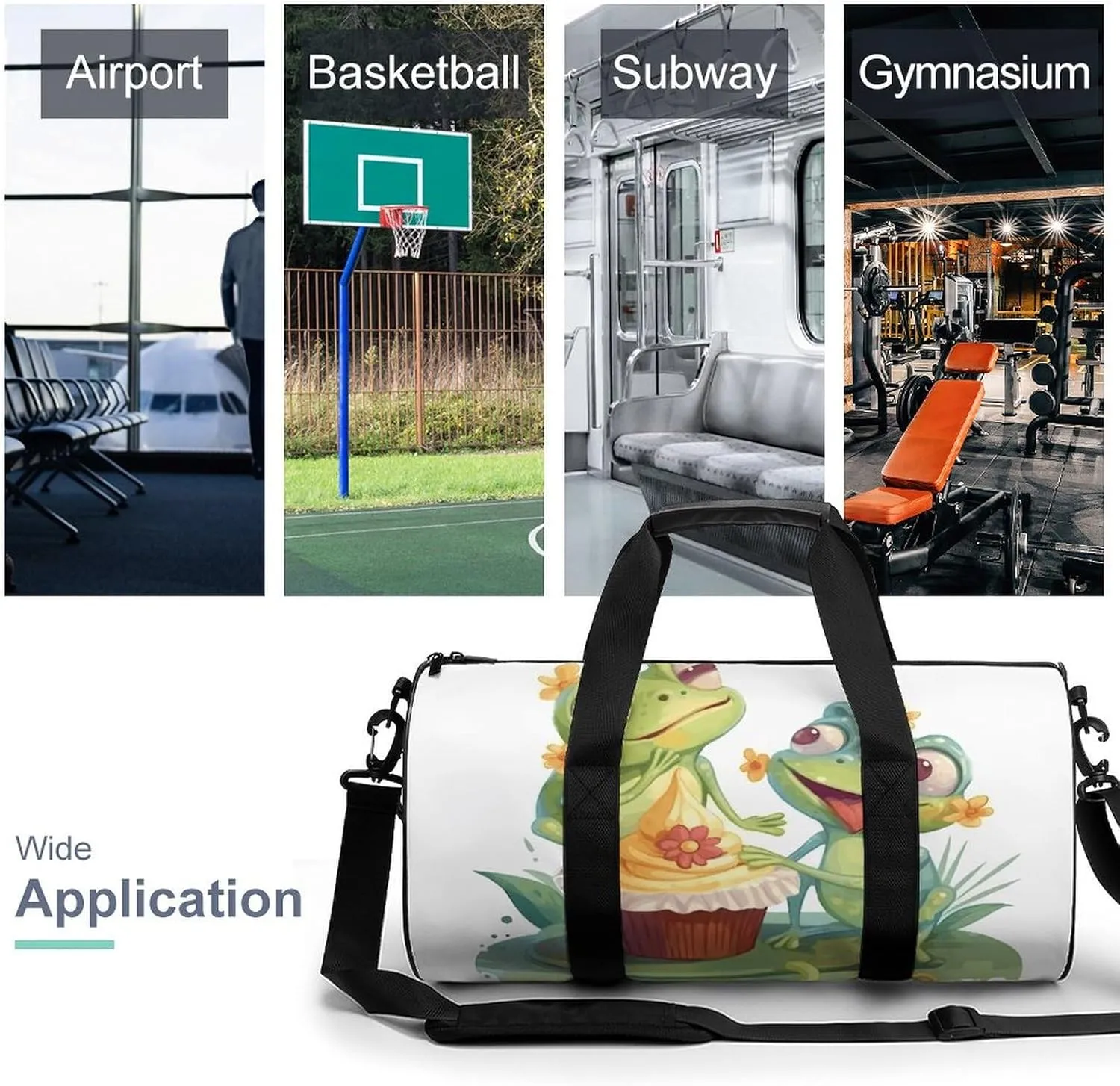 Gym Bags Small Two Frogs Eating Cake Duffel Bag Overnight Bag with Shoe Compartment Carryon Bag for Men Women
