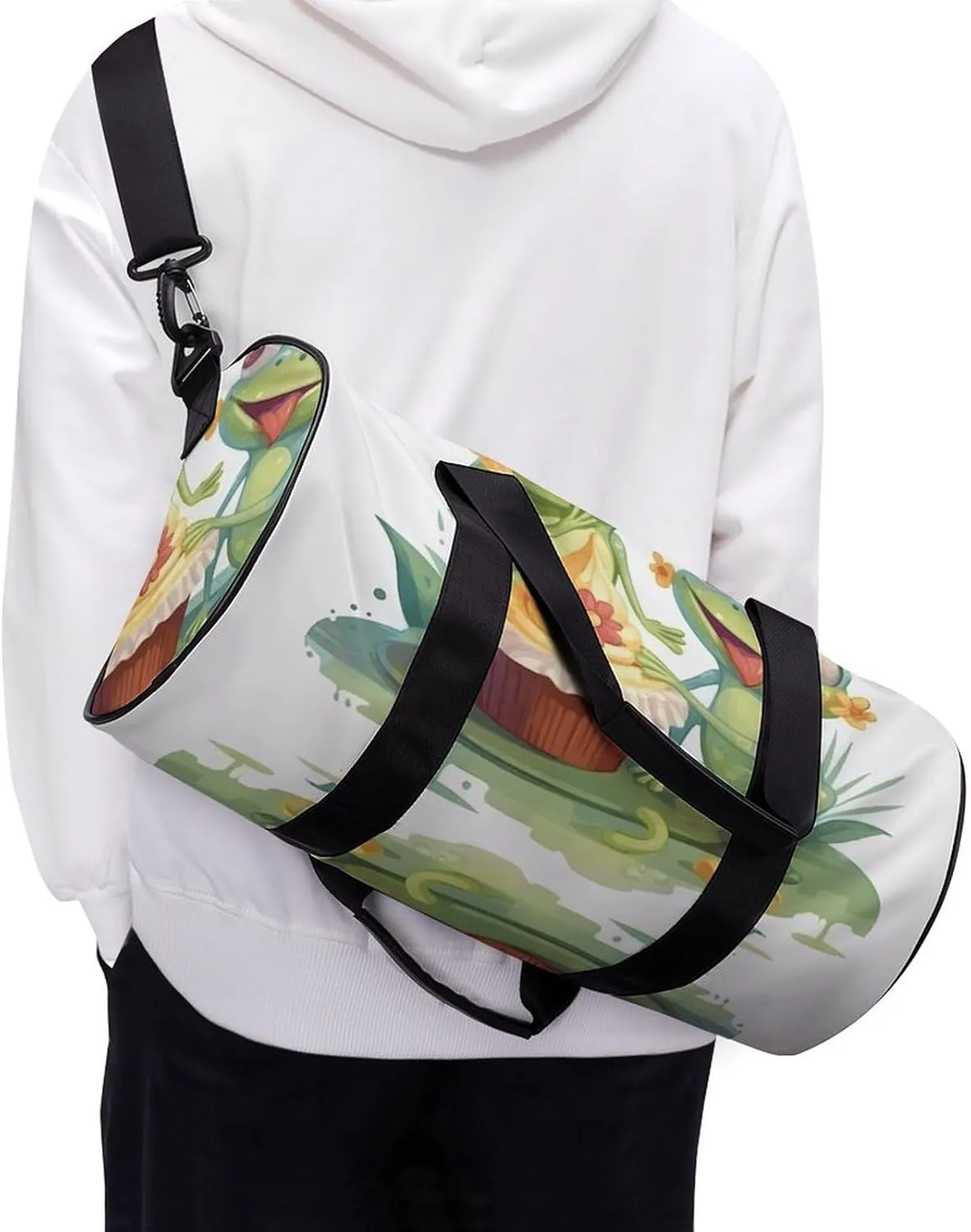 Gym Bags Small Two Frogs Eating Cake Duffel Bag Overnight Bag with Shoe Compartment Carryon Bag for Men Women