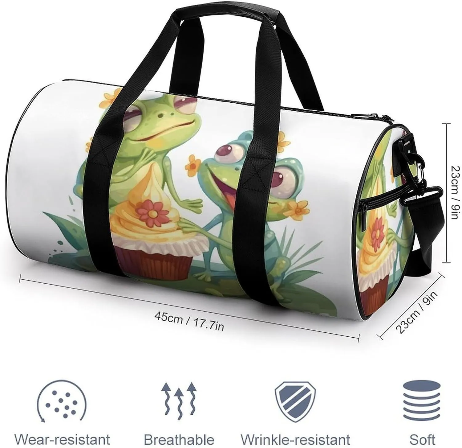 Gym Bags Small Two Frogs Eating Cake Duffel Bag Overnight Bag with Shoe Compartment Carryon Bag for Men Women
