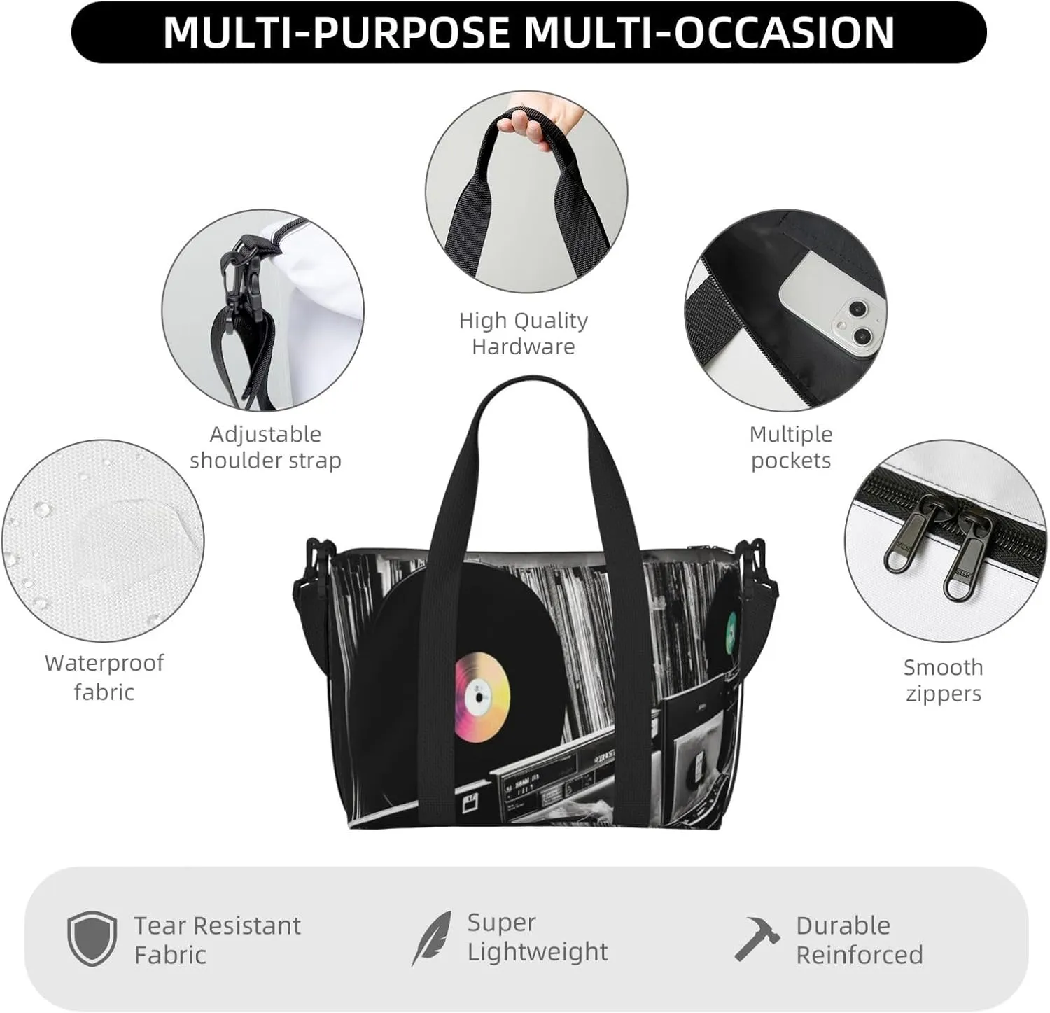Gym Bags Small Vinyl Records Duffel Bag Overnight Bag with Shoe Compartment Carryon Bag for Men Women