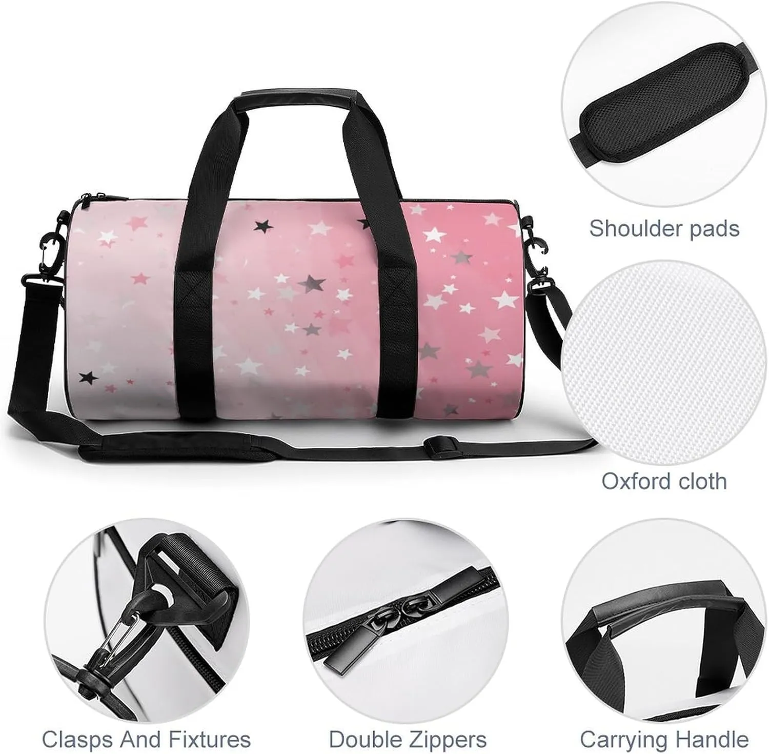 Gym Bags Small White Stars Duffel Bag Overnight Bag with Shoe Compartment Carryon Bag for Men Women