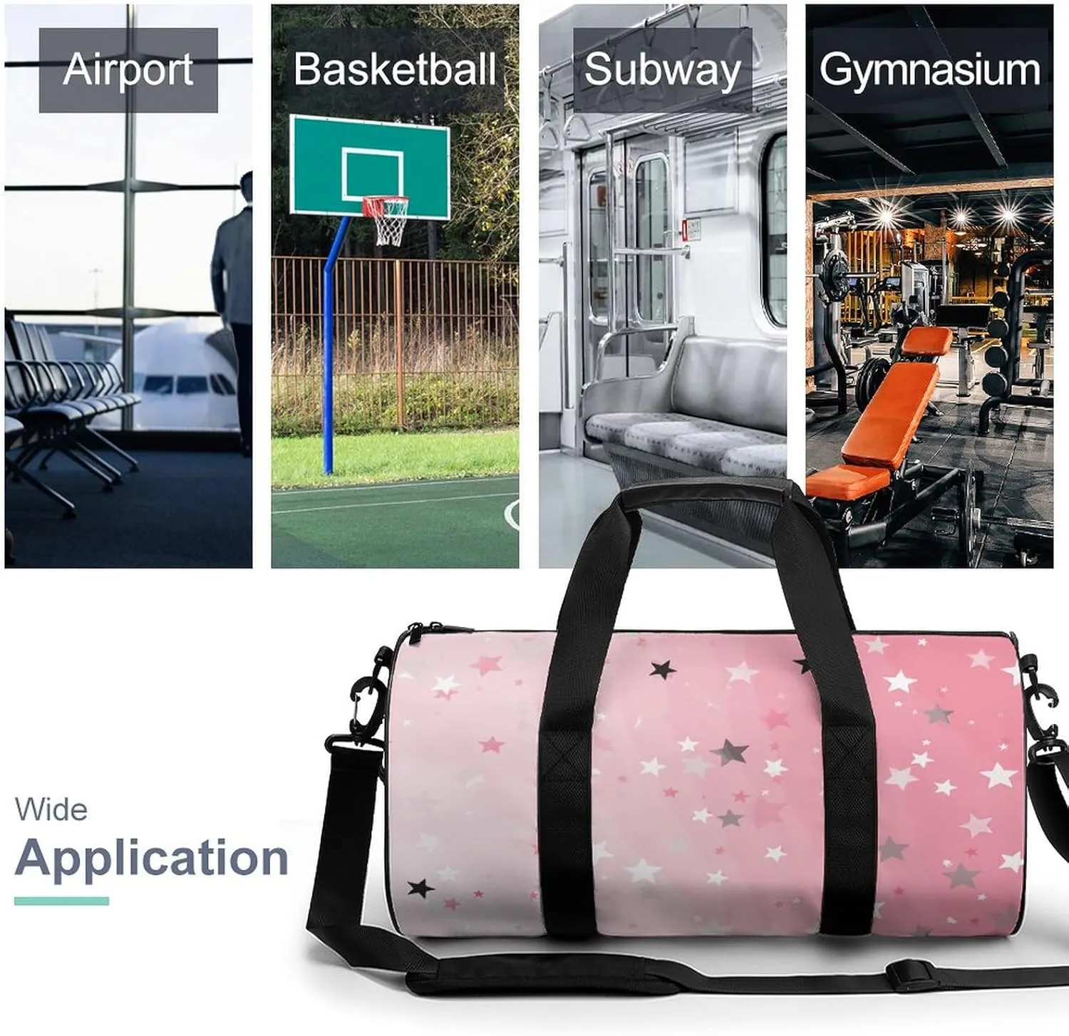 Gym Bags Small White Stars Duffel Bag Overnight Bag with Shoe Compartment Carryon Bag for Men Women