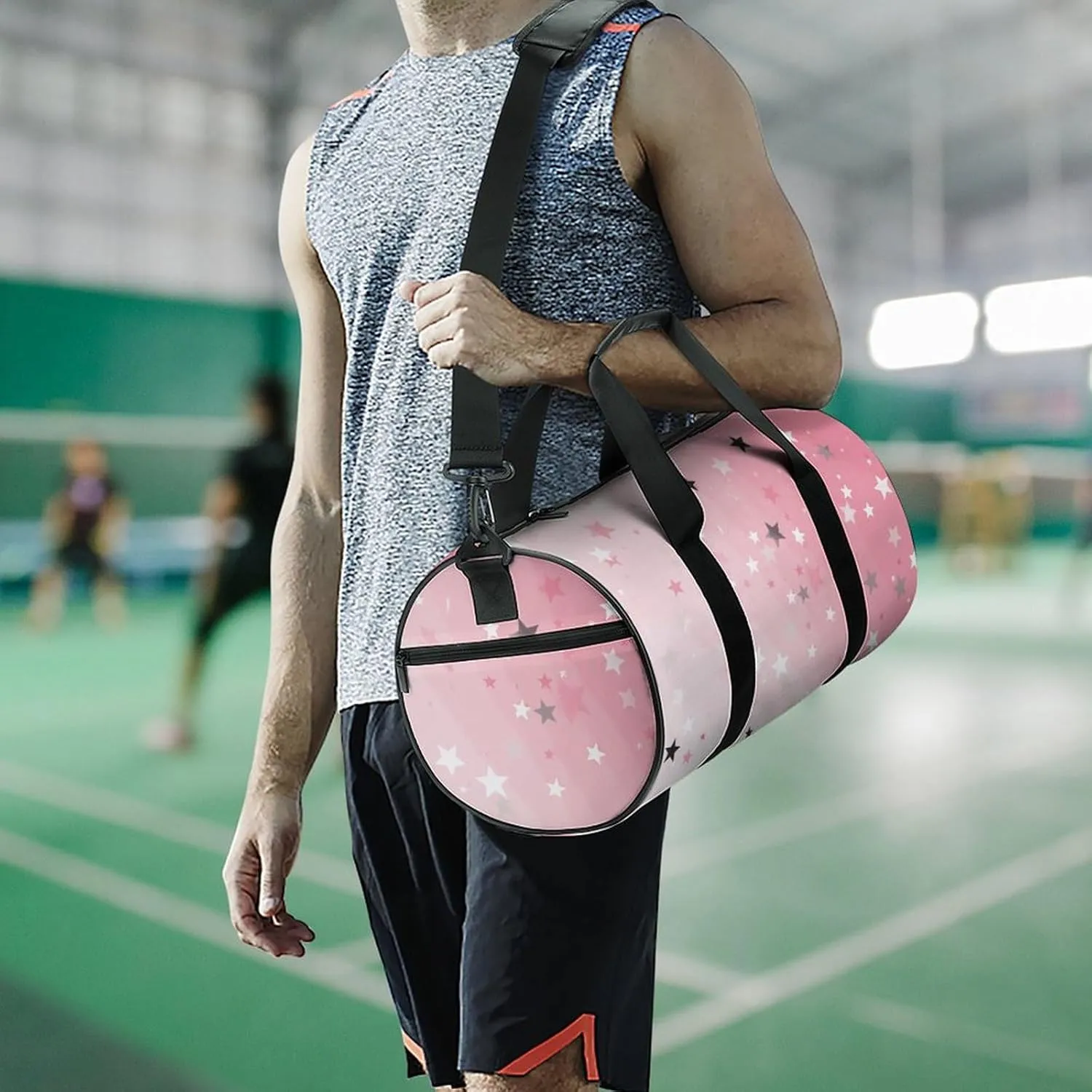 Gym Bags Small White Stars Duffel Bag Overnight Bag with Shoe Compartment Carryon Bag for Men Women