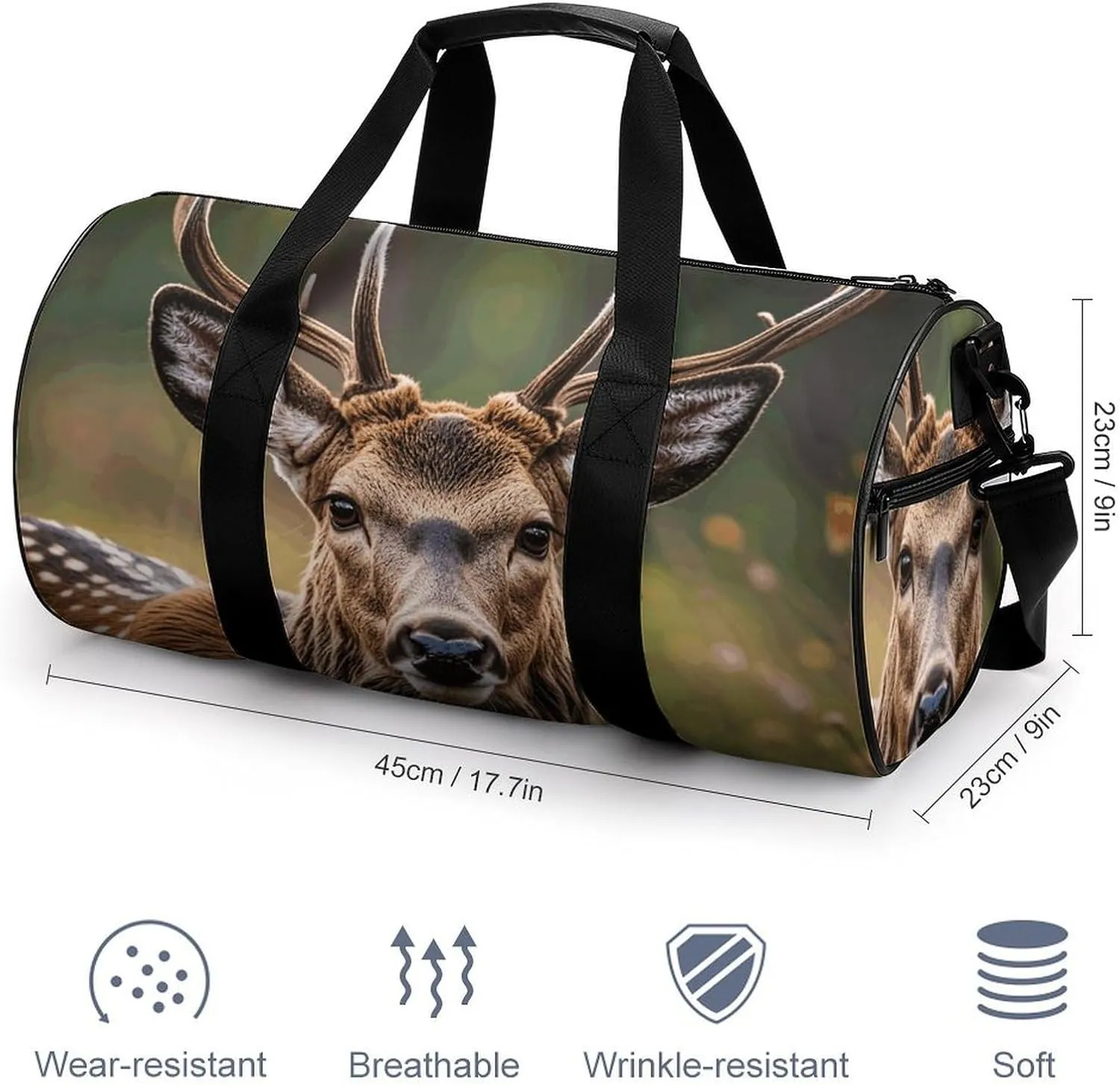 Gym Bags Small Wildlife Deer Bear Elk Duffel Bag Overnight Bag with Shoe Compartment Carryon Bag for Men Women