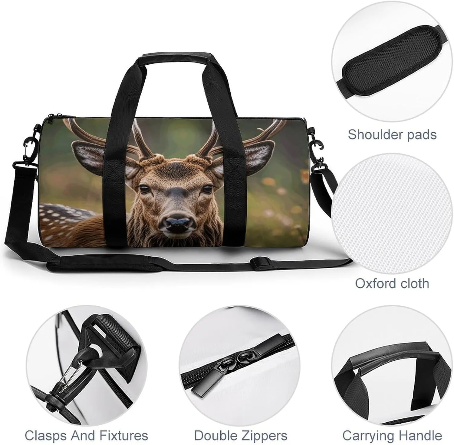 Gym Bags Small Wildlife Deer Bear Elk Duffel Bag Overnight Bag with Shoe Compartment Carryon Bag for Men Women