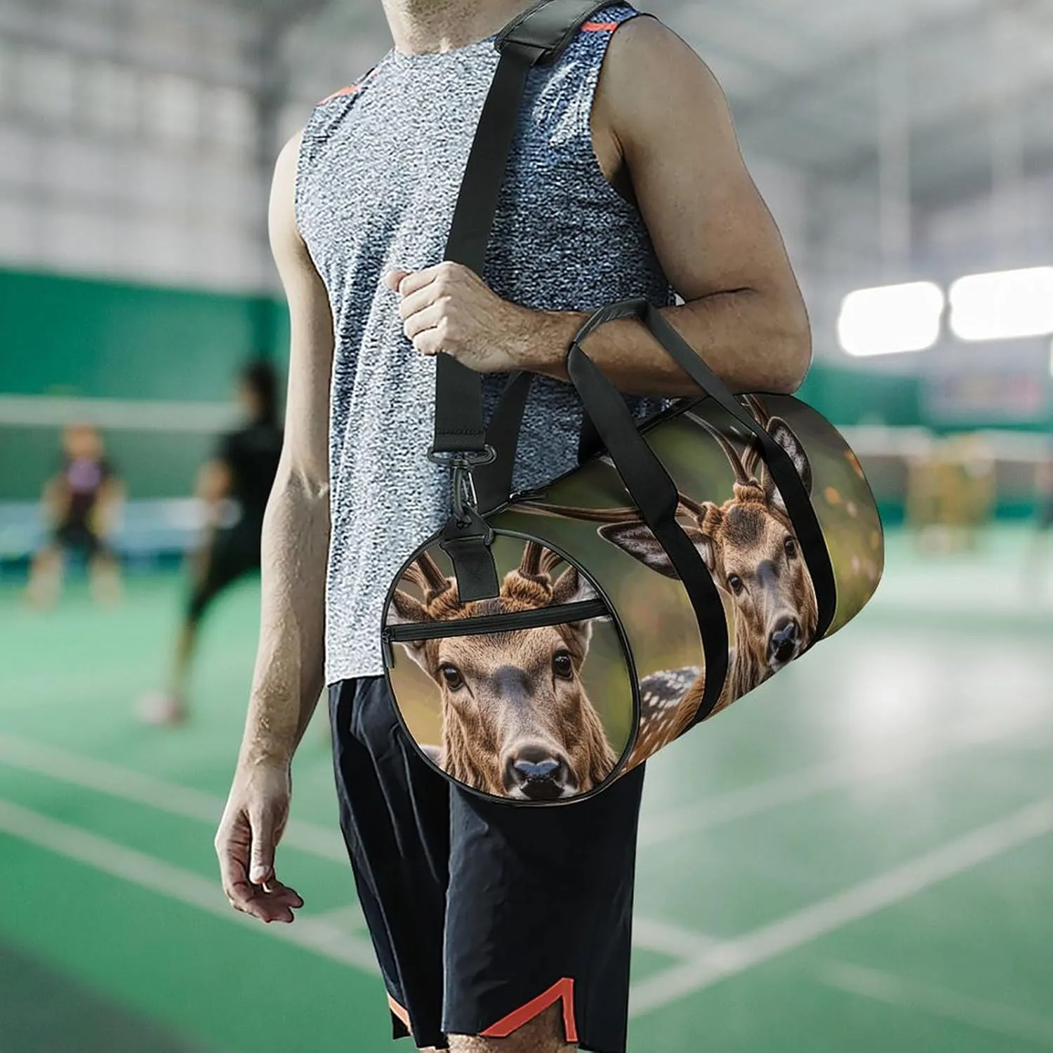Gym Bags Small Wildlife Deer Bear Elk Duffel Bag Overnight Bag with Shoe Compartment Carryon Bag for Men Women