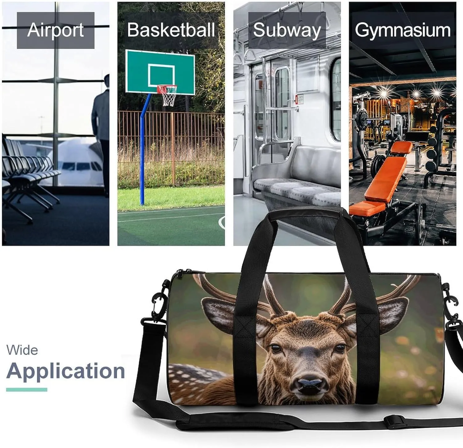 Gym Bags Small Wildlife Deer Bear Elk Duffel Bag Overnight Bag with Shoe Compartment Carryon Bag for Men Women