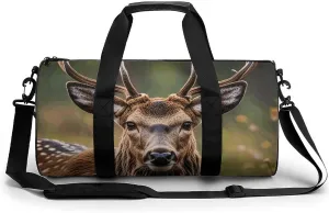 Gym Bags Small Wildlife Deer Bear Elk Duffel Bag Overnight Bag with Shoe Compartment Carryon Bag for Men Women