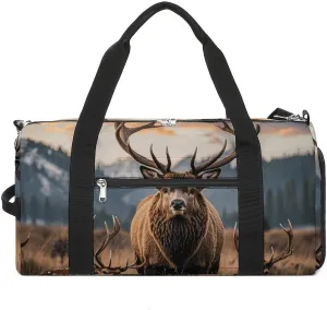 Gym Bags Small Wildlife Hunting Deer Bear Elk Duffel Bag Overnight Bag with Shoe Compartment Carryon Bag for Men Women