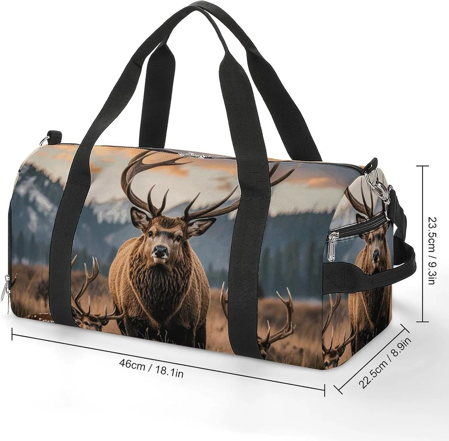 Gym Bags Small Wildlife Hunting Deer Bear Elk Duffel Bag Overnight Bag with Shoe Compartment Carryon Bag for Men Women