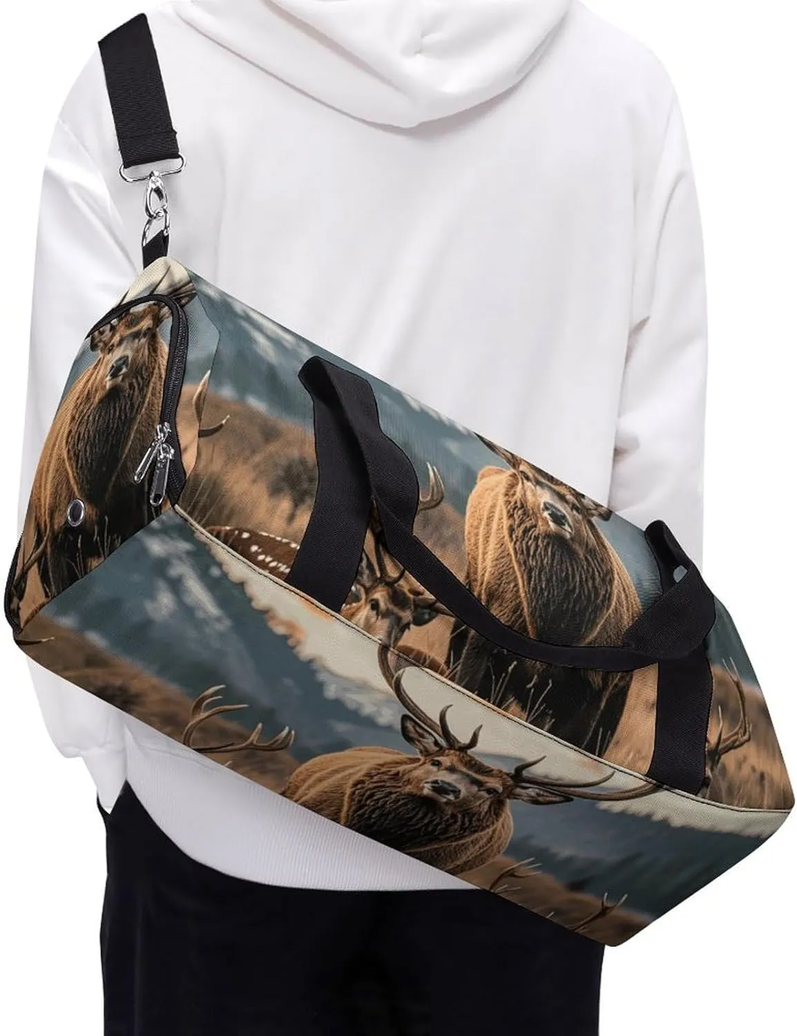 Gym Bags Small Wildlife Hunting Deer Bear Elk Duffel Bag Overnight Bag with Shoe Compartment Carryon Bag for Men Women