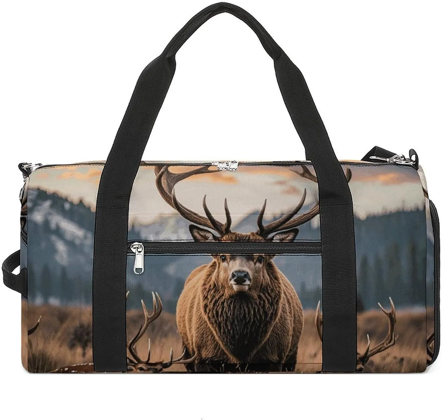 Gym Bags Small Wildlife Hunting Deer Bear Elk Duffel Bag Overnight Bag with Shoe Compartment Carryon Bag for Men Women