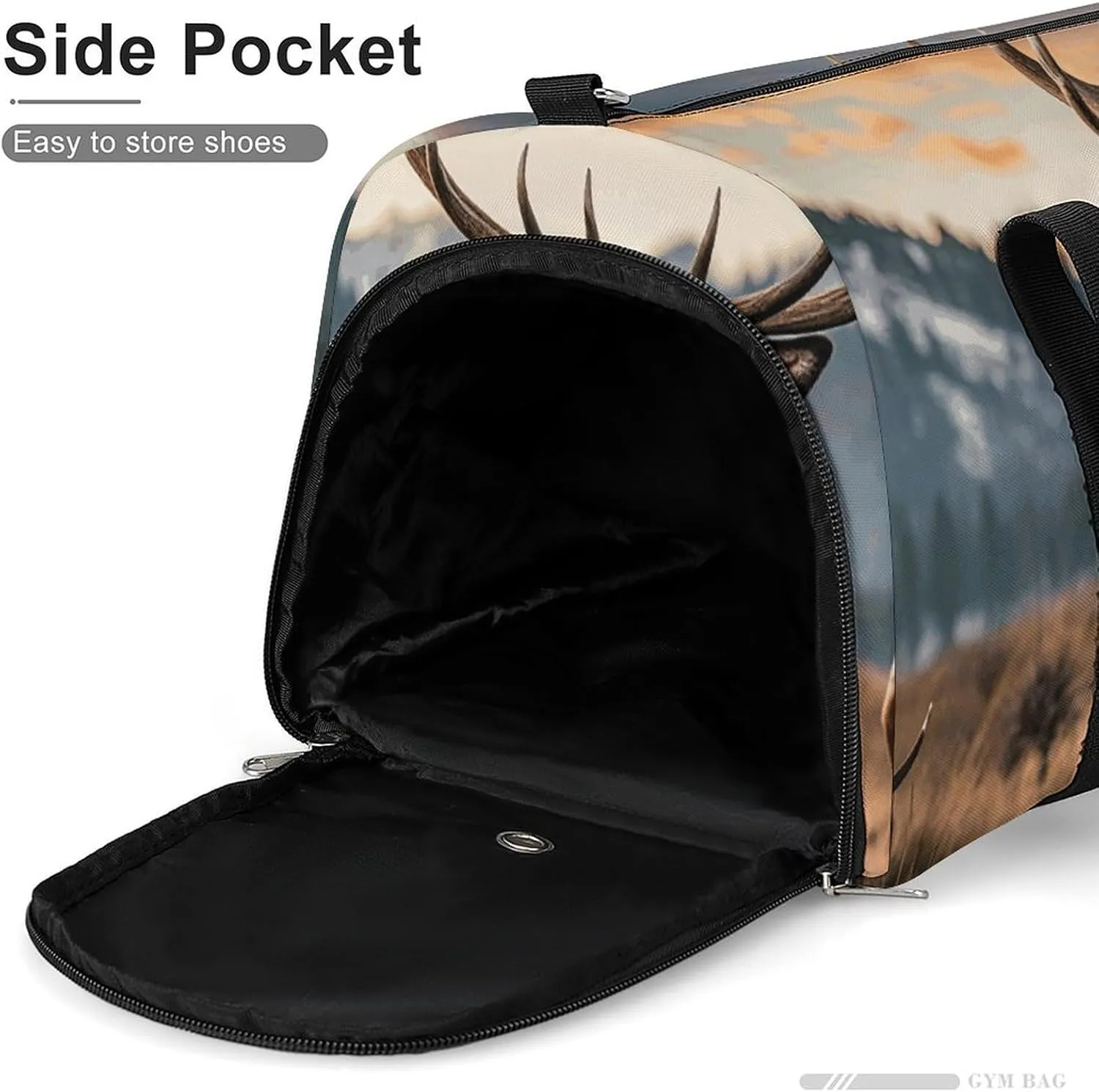 Gym Bags Small Wildlife Hunting Deer Bear Elk Duffel Bag Overnight Bag with Shoe Compartment Carryon Bag for Men Women