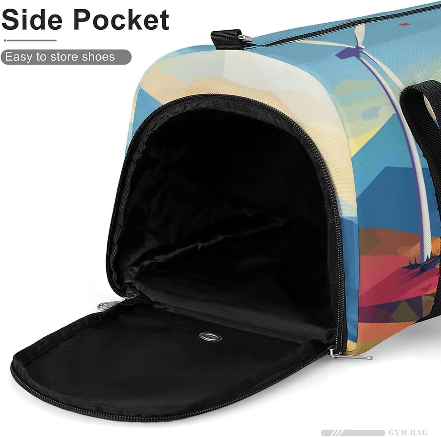 Gym Bags Small Windmill Flat Illustration Duffel Bag Overnight Bag with Shoe Compartment Carryon Bag for Men Women