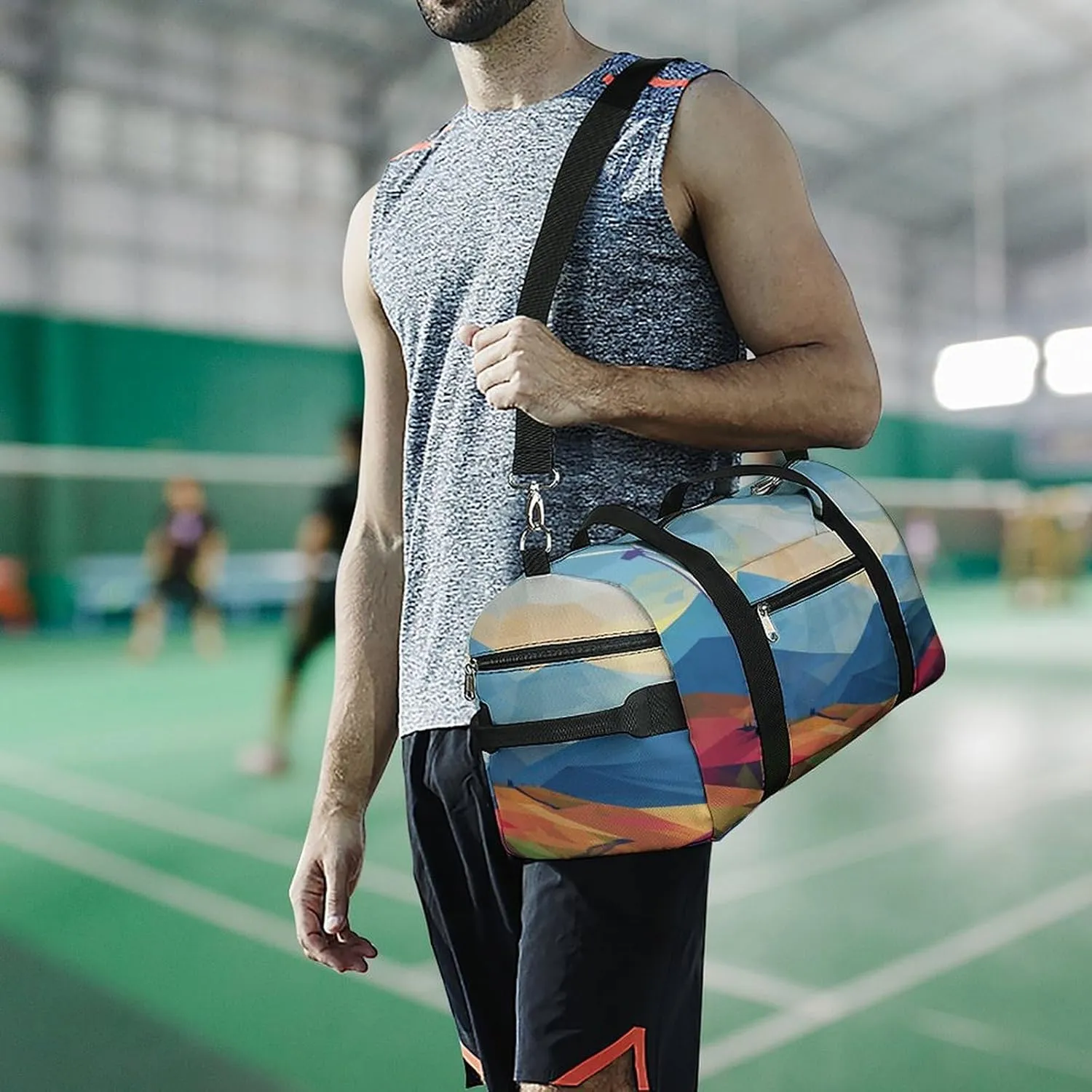 Gym Bags Small Windmill Flat Illustration Duffel Bag Overnight Bag with Shoe Compartment Carryon Bag for Men Women