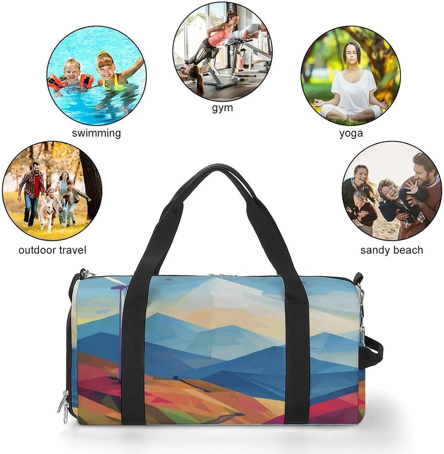 Gym Bags Small Windmill Flat Illustration Duffel Bag Overnight Bag with Shoe Compartment Carryon Bag for Men Women