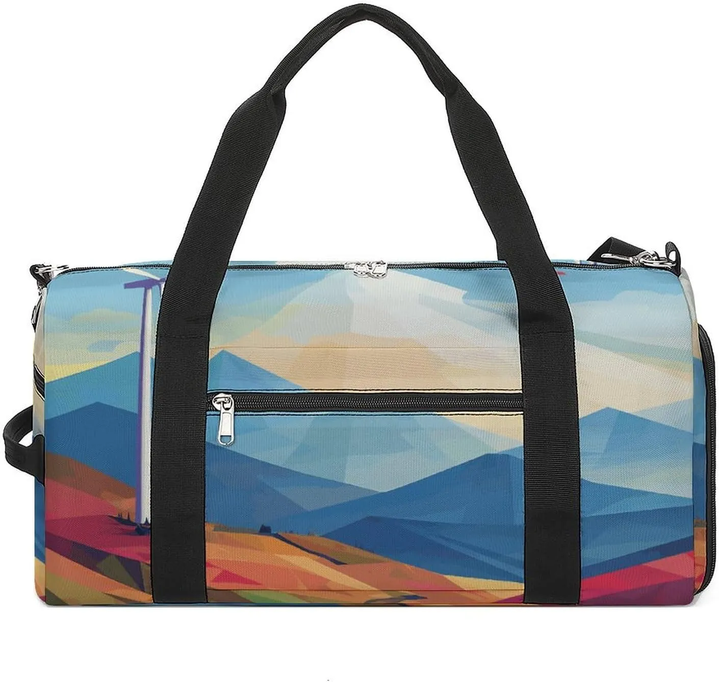 Gym Bags Small Windmill Flat Illustration Duffel Bag Overnight Bag with Shoe Compartment Carryon Bag for Men Women