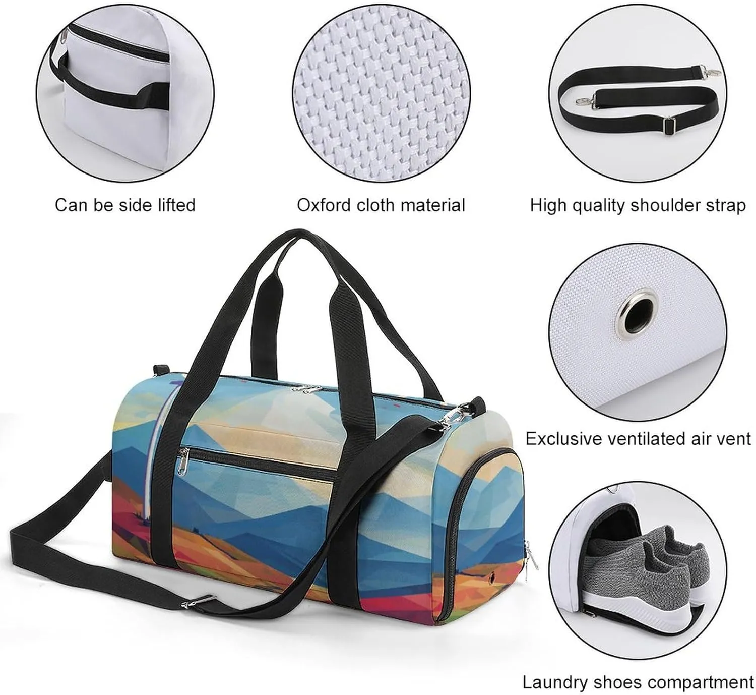 Gym Bags Small Windmill Flat Illustration Duffel Bag Overnight Bag with Shoe Compartment Carryon Bag for Men Women