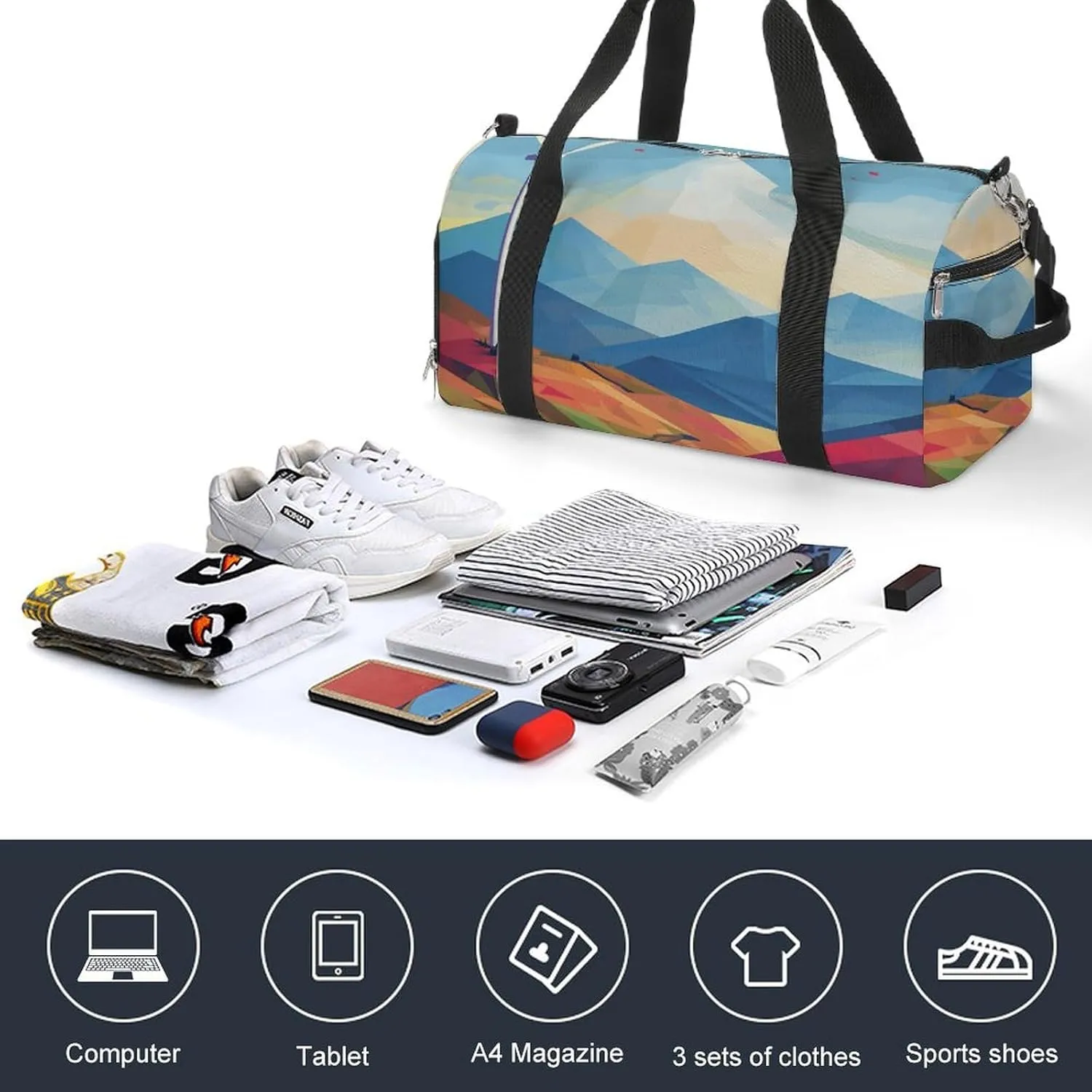 Gym Bags Small Windmill Flat Illustration Duffel Bag Overnight Bag with Shoe Compartment Carryon Bag for Men Women