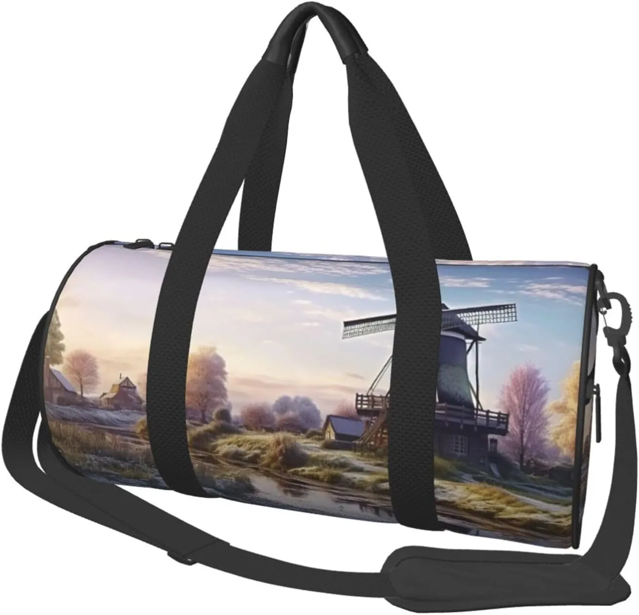 Gym Bags Small Windmill Landscape Duffel Bag Overnight Bag with Shoe Compartment Carryon Bag for Men Women