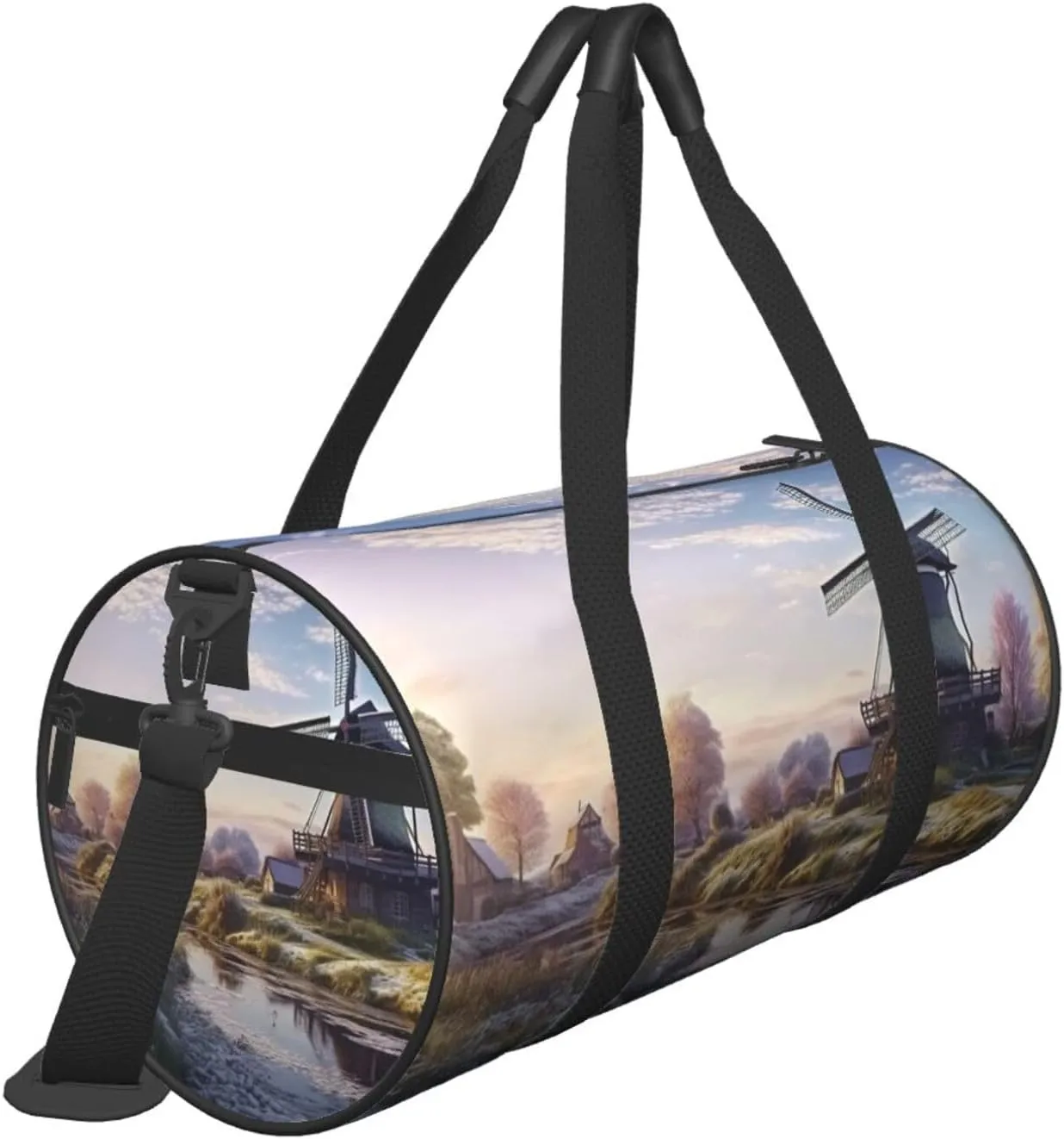 Gym Bags Small Windmill Landscape Duffel Bag Overnight Bag with Shoe Compartment Carryon Bag for Men Women