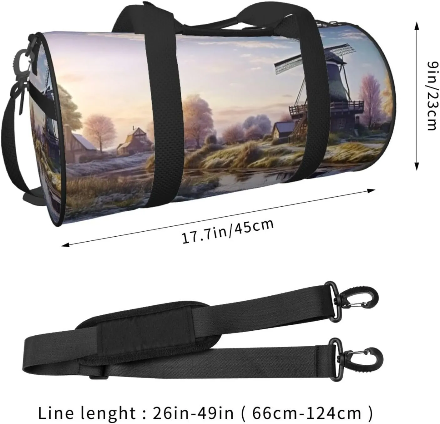 Gym Bags Small Windmill Landscape Duffel Bag Overnight Bag with Shoe Compartment Carryon Bag for Men Women