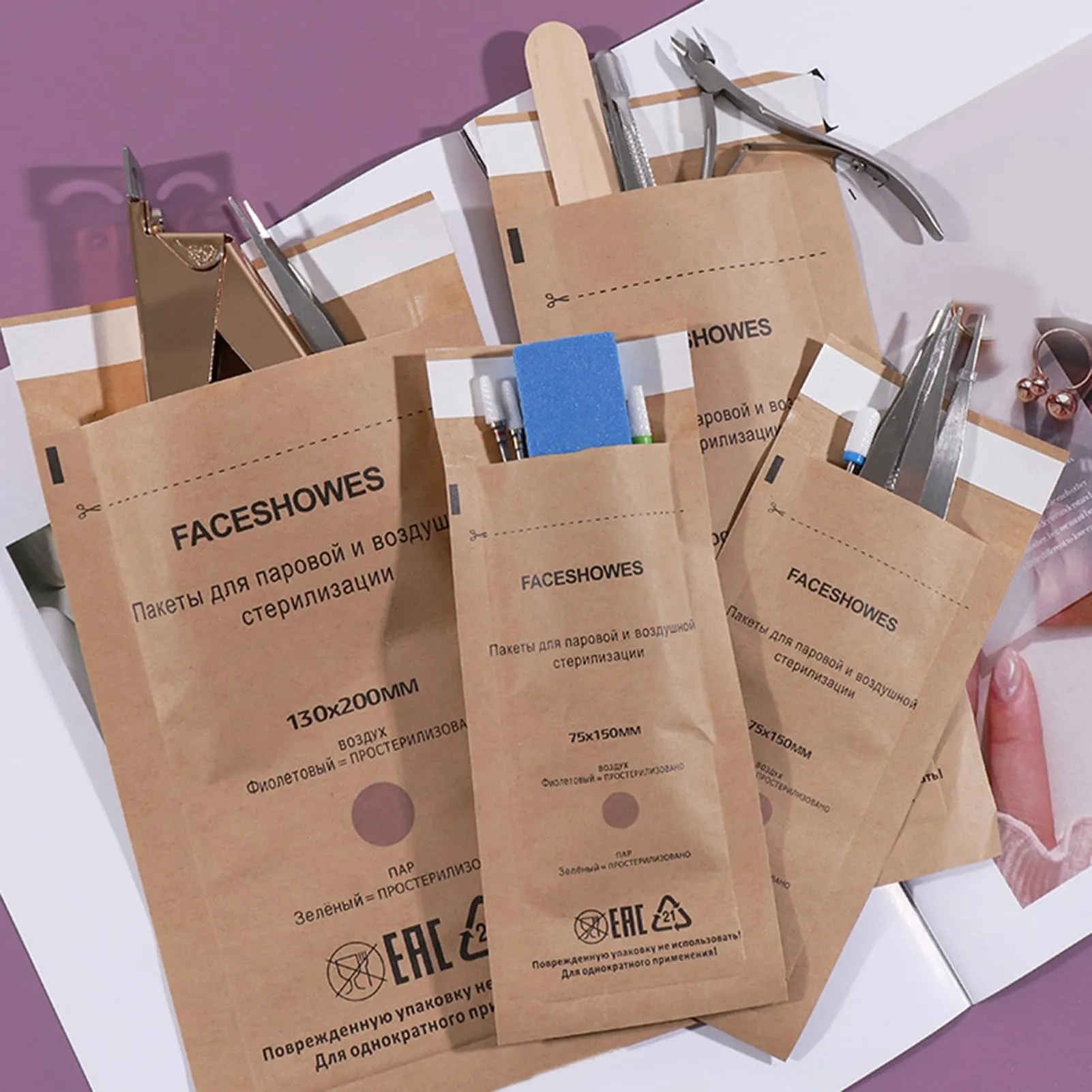 GYORI 100Pcs Disposable Disinfection Bags for Cosmetics and Nail Tools - Self-Sealing, Heat-Resistant, and Universal