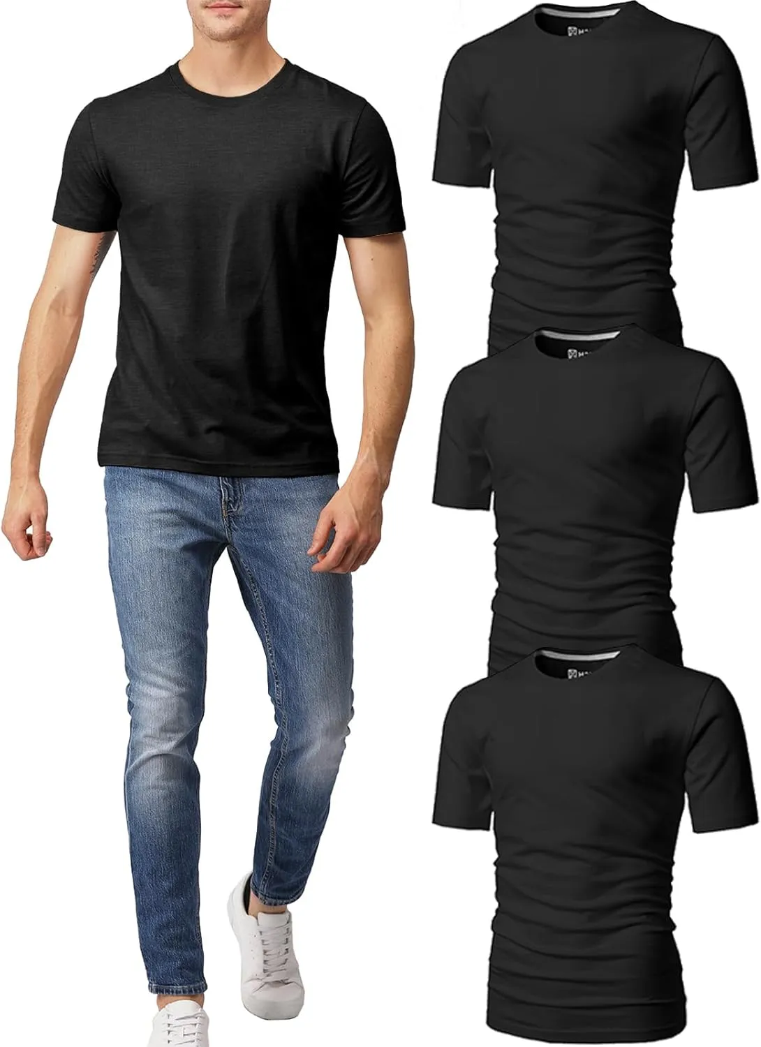 H2H Mens Slime Short Sleeve T-Shirts (V Neck/Crew Neck Multipack) Size XS to 3XL
