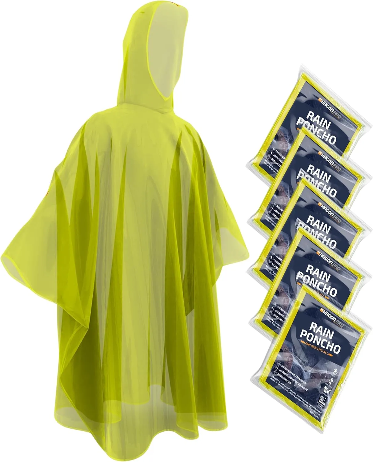 Hagon PRO Disposable Rain Ponchos for Adults (5 Pack)