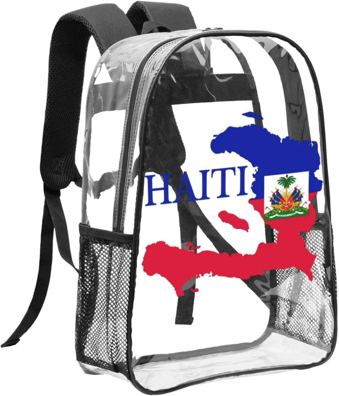 Haiti Map Flag 16 Inch Clear PVC Backpacks Transparent Backpack Multipurpose Double Shoulder Bag for Men Women Gifts