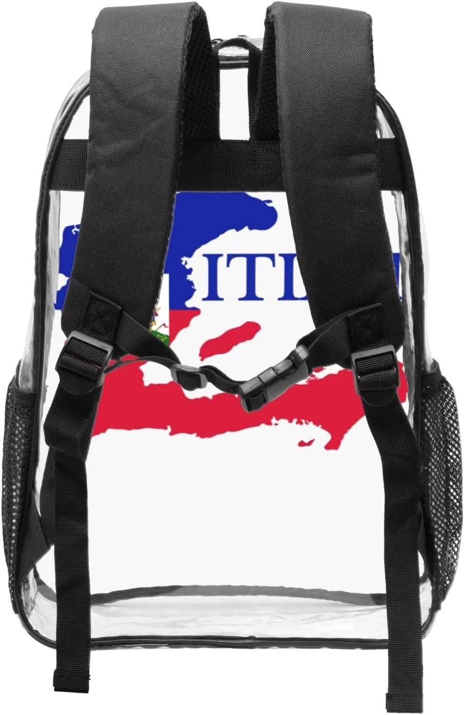 Haiti Map Flag 16 Inch Clear PVC Backpacks Transparent Backpack Multipurpose Double Shoulder Bag for Men Women Gifts