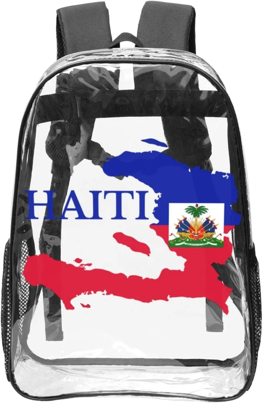 Haiti Map Flag 16 Inch Clear PVC Backpacks Transparent Backpack Multipurpose Double Shoulder Bag for Men Women Gifts