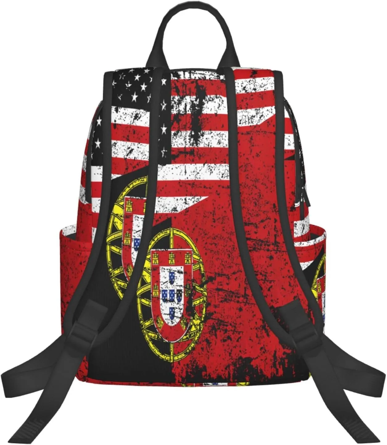 Half American Half Portugal Flag Casual Laptop Backpack Travel Rucksack Sports Daypack Adjustable Strap Bags with Multi-Pockets for Working Running Camping
