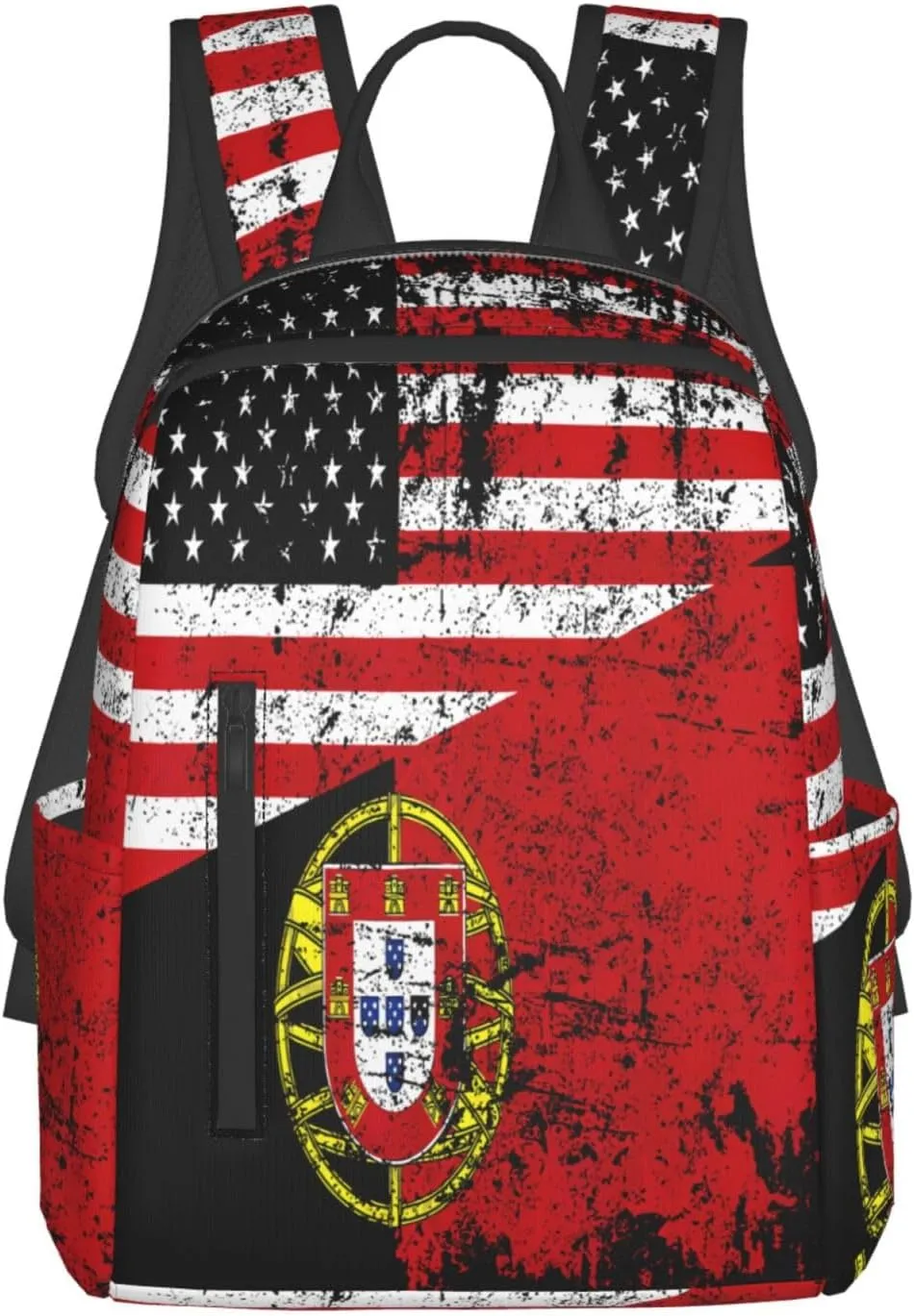 Half American Half Portugal Flag Casual Laptop Backpack Travel Rucksack Sports Daypack Adjustable Strap Bags with Multi-Pockets for Working Running Camping