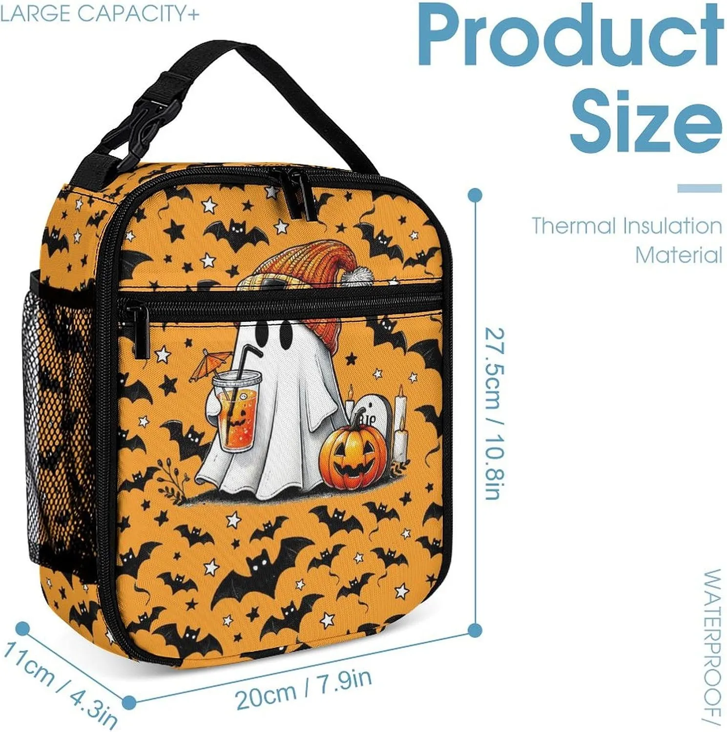 Halloween Ghost Backpack with Lunch Box & Pencil Case, 16 Inch Scary Halloween Themed Bookbag, Adjustable Lightweight Large Capacity, Happy Halloween Backpacks Set for Kids Girls Boys
