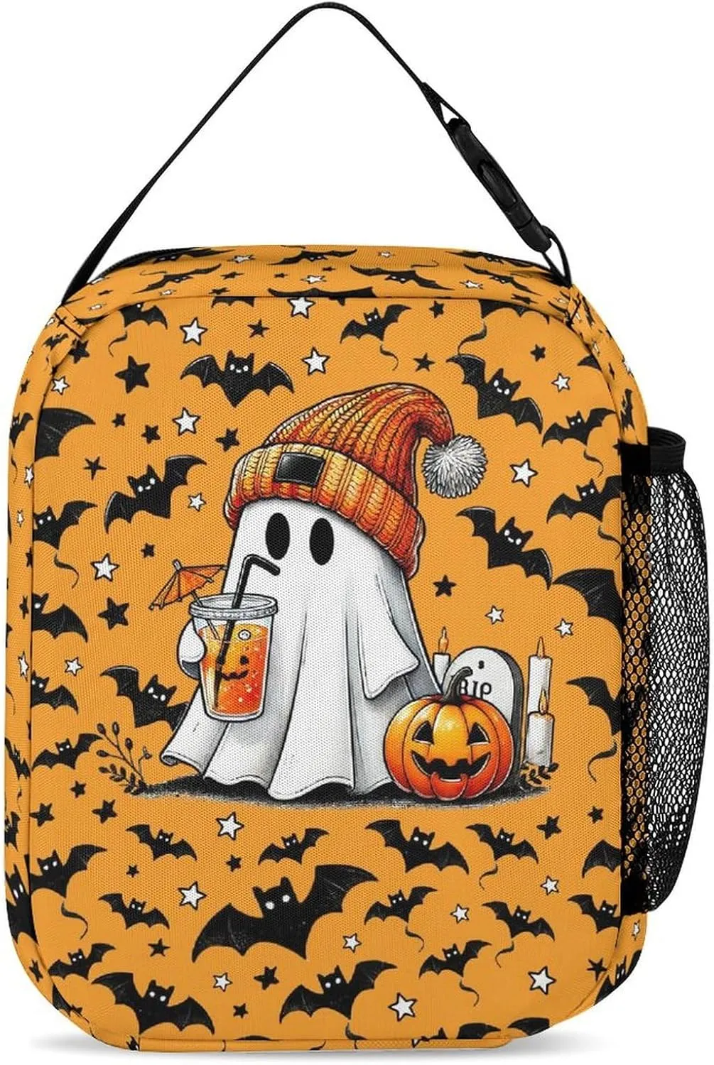 Halloween Ghost Backpack with Lunch Box & Pencil Case, 16 Inch Scary Halloween Themed Bookbag, Adjustable Lightweight Large Capacity, Happy Halloween Backpacks Set for Kids Girls Boys
