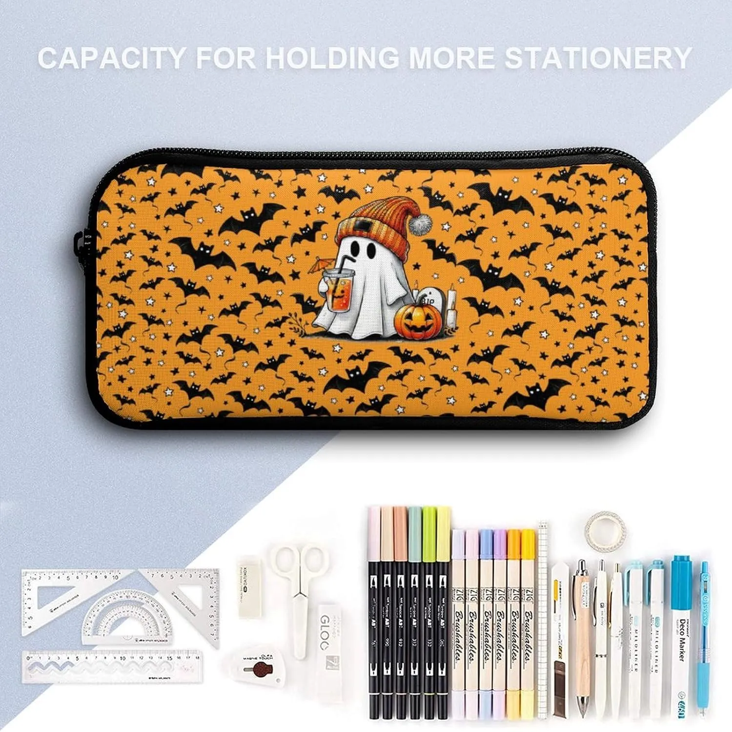 Halloween Ghost Backpack with Lunch Box & Pencil Case, 16 Inch Scary Halloween Themed Bookbag, Adjustable Lightweight Large Capacity, Happy Halloween Backpacks Set for Kids Girls Boys