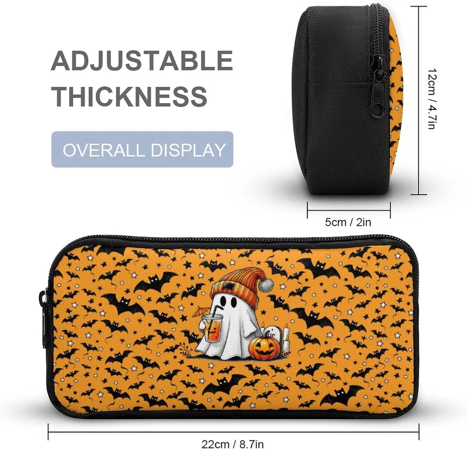 Halloween Ghost Backpack with Lunch Box & Pencil Case, 16 Inch Scary Halloween Themed Bookbag, Adjustable Lightweight Large Capacity, Happy Halloween Backpacks Set for Kids Girls Boys