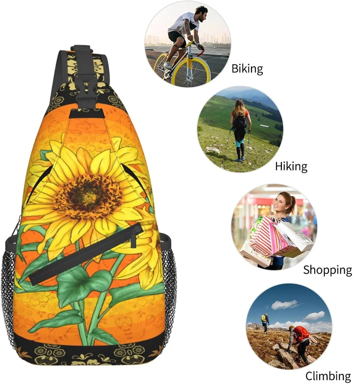 Halloween Gothic Bats Sling Bag Casual Chest Bags Adjustable Crossbody Bag Shoulder Backpack For Travel Hiking