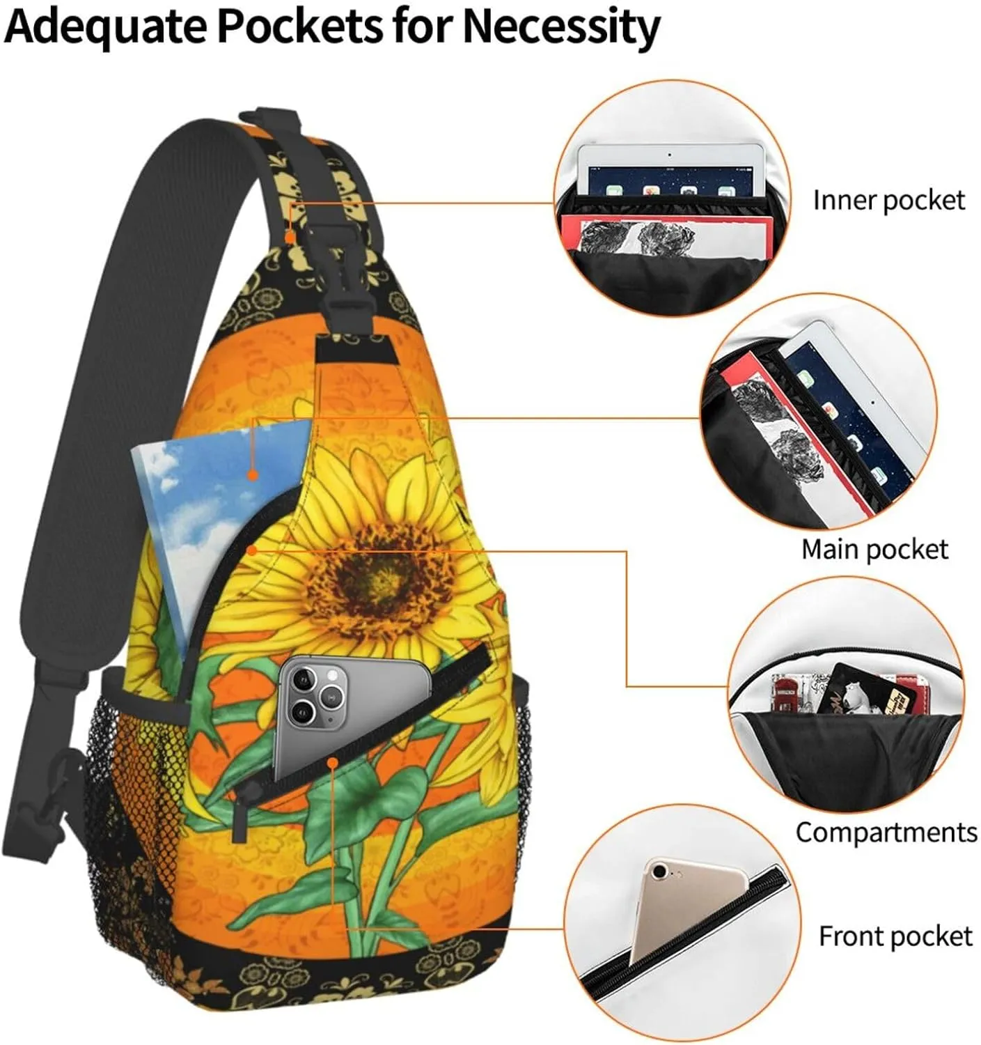 Halloween Gothic Bats Sling Bag Casual Chest Bags Adjustable Crossbody Bag Shoulder Backpack For Travel Hiking