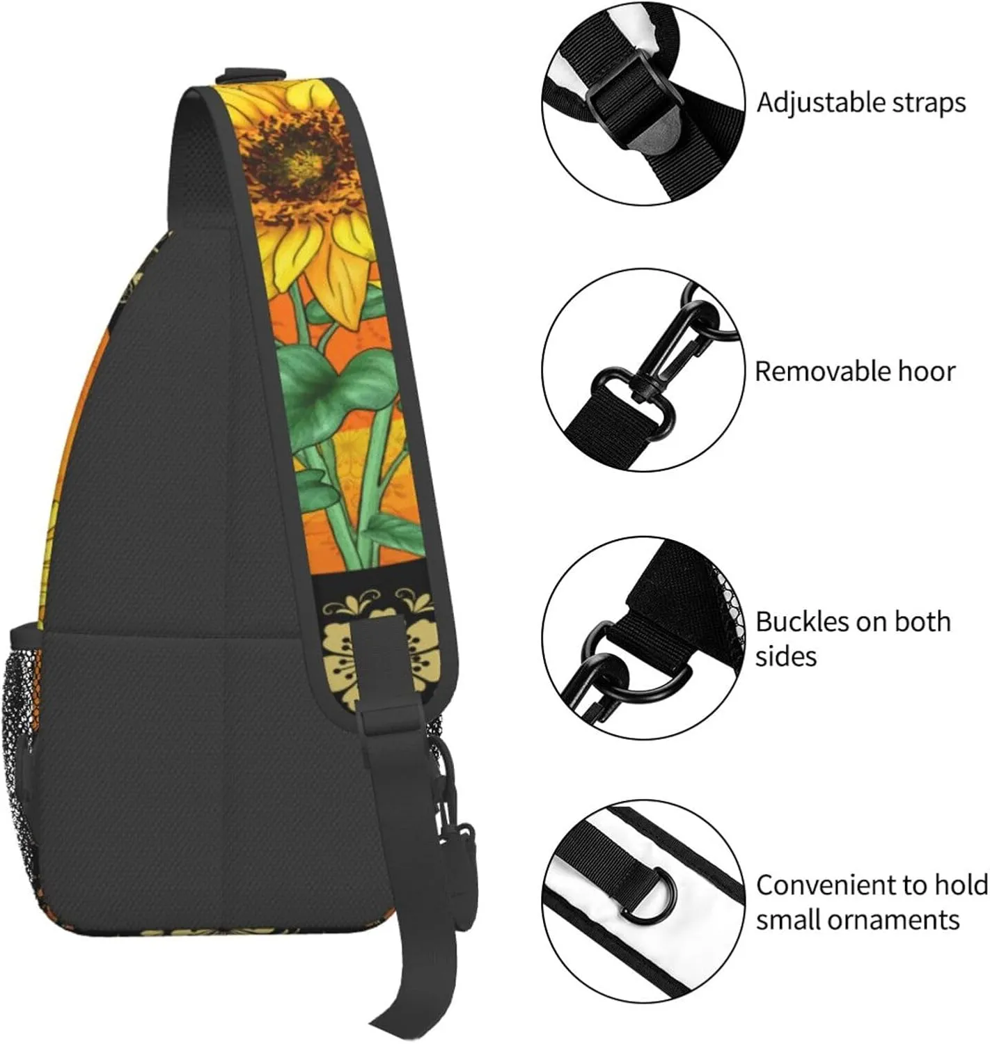 Halloween Gothic Bats Sling Bag Casual Chest Bags Adjustable Crossbody Bag Shoulder Backpack For Travel Hiking