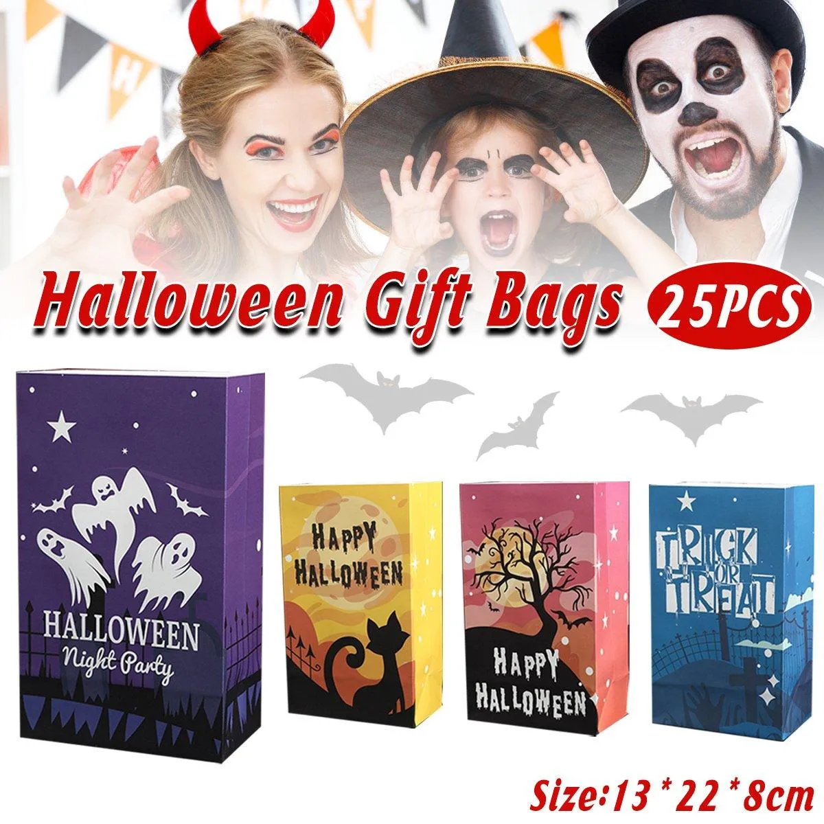 Halloween Kraft Paper Candy Bags 4 Colors 25PCS
