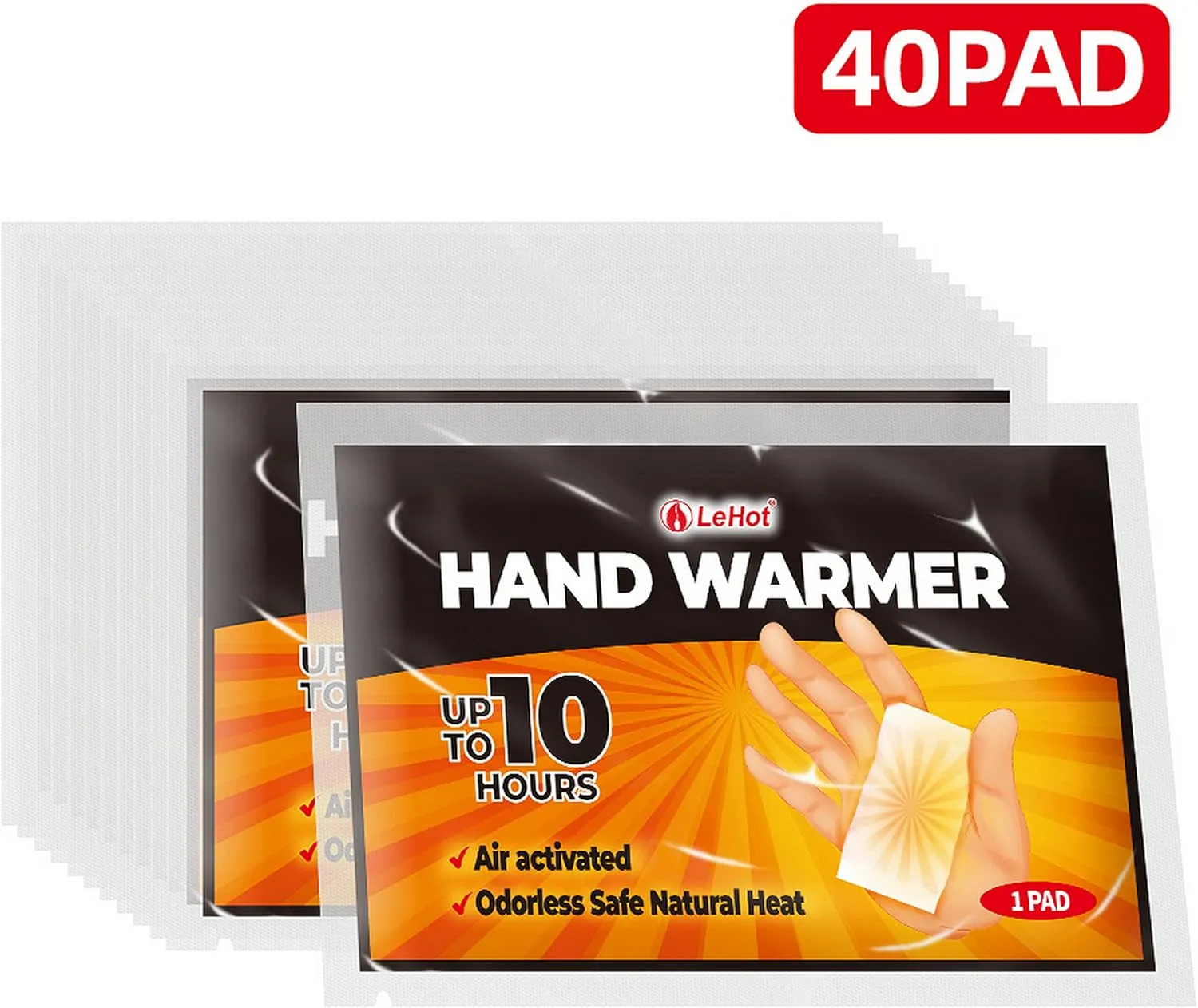Hand Warmers - 40 Packs Hot Hands Disposable Heat Pad, Hot Hands Hand Warmers, Up to 10 Hours of Safe and Continuous Heat, Perfect for Camping, Outdoor Skiing, Fishing Ideal for Outdoors and Travel.
