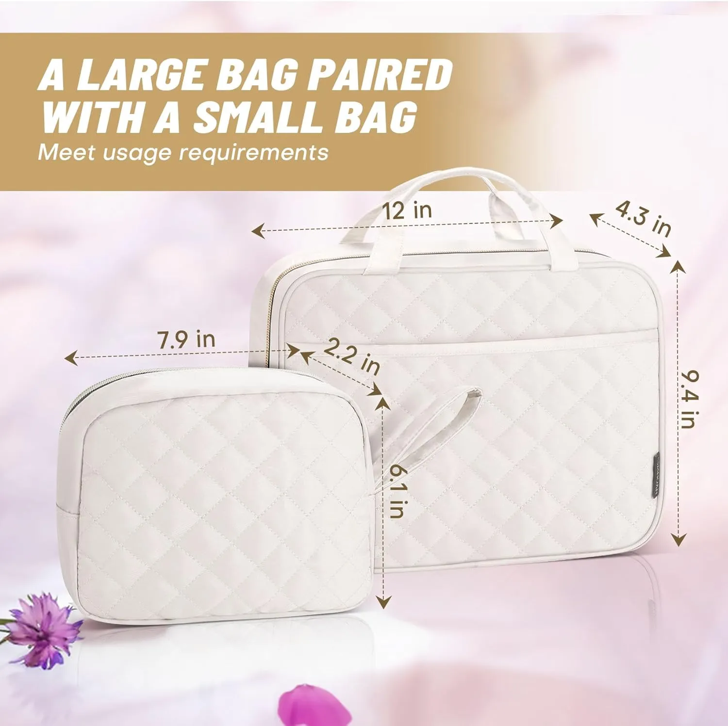 Hanging Toiletry Bag 2 Pack Set, Make Up Bags for Women with Hanging Hook and Waterproof, Cosmetic Bags Organizer for Shampoo, Makeup Accessories, for Business Trips, Travel, Beige